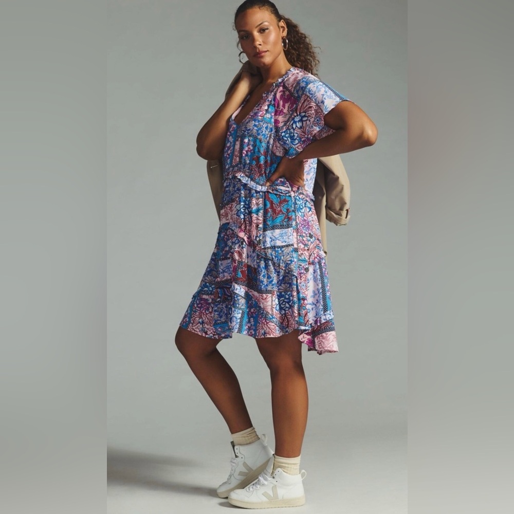 NWOT size 2X Anthropologie Robin Tiered Ruffle Floral Mini Dress Flutter Sleeve